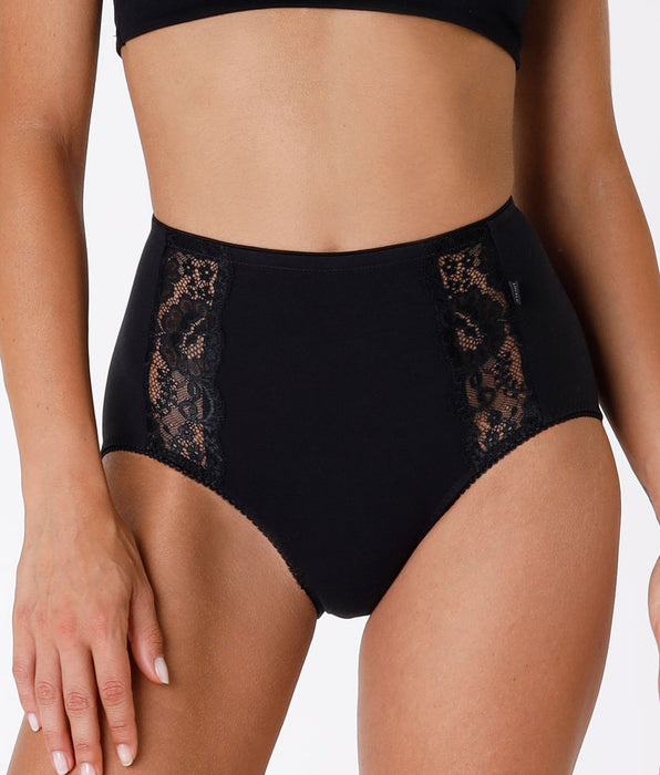 Lovable Lovely Charme maxi briefs, black stretch cotton with lace
