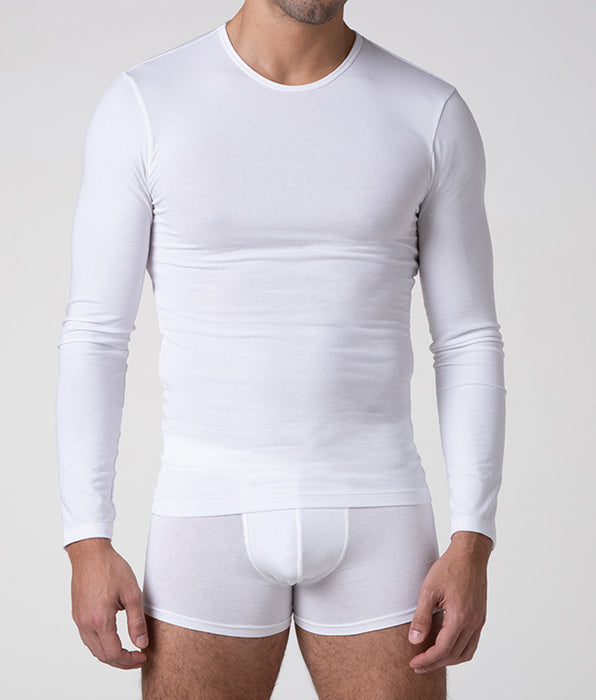 Lovable Warm Sensation long-sleeved crew neck sweater in stretch cotton, white