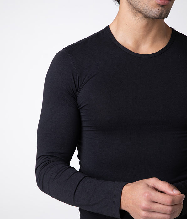 Lovable Warm Sensation long-sleeved crew neck sweater in stretch cotton, black