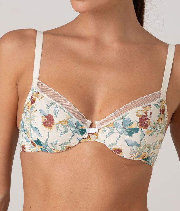 Lovable My Daily Comfort Printed Underwired Bra in Microfibre, Floral Print on Pearl Ivory