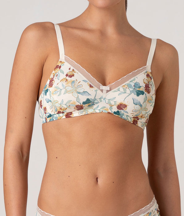 Lovable My Daily Comfort Printed Non-Wired Bra in Microfibre, Floral Print on Pearl Ivory