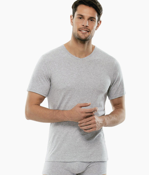 Lovable 100% pure cotton gray melange cotton T-shirt with V-neck