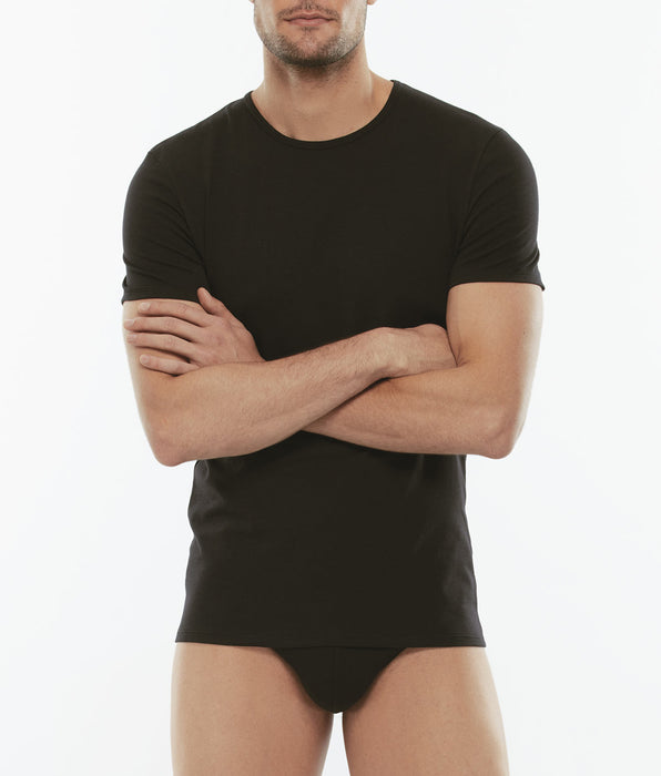 Lovable Cotton Stretch crew neck T-shirt in stretch cotton, black