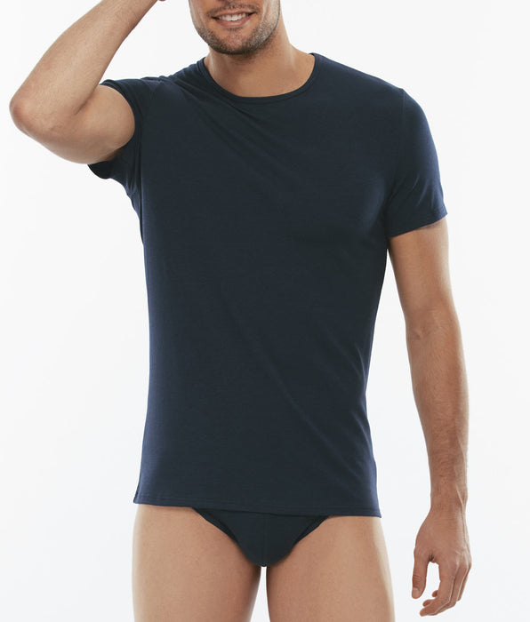 Lovable Cotton Stretch crew neck T-shirt in stretch cotton, blue