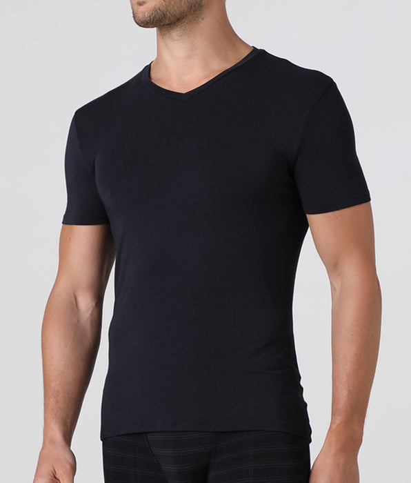 Lovable Men's V-neck T-shirt in micromodal, black