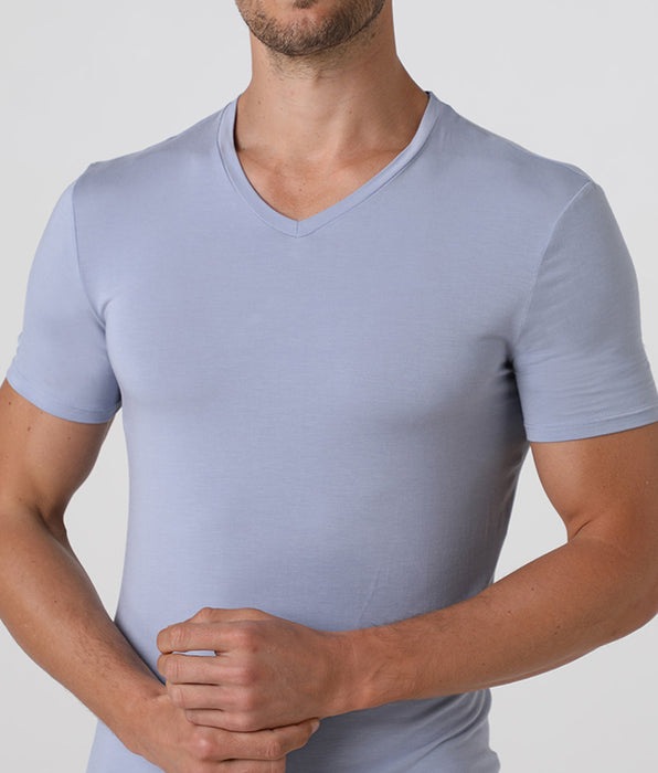 Lovable Men's V-neck T-shirt in micromodal, light gray