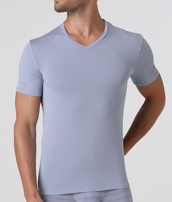 Lovable Men's V-neck T-shirt in micromodal, light gray