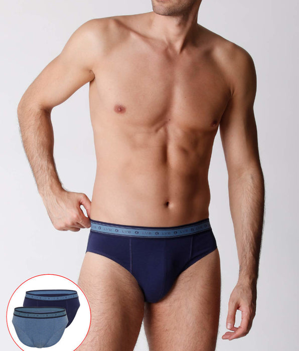 Lovable Men's briefs in organic cotton, pack of 2 in blue melange