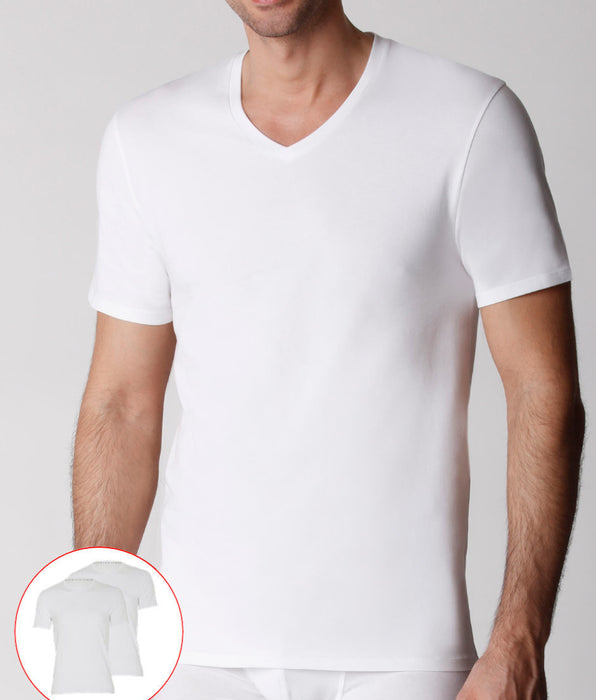 Lovable Men's organic cotton V-neck T-shirt, pack of 2, white