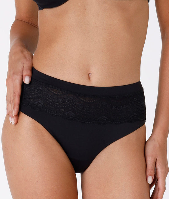 Lovable Celebrity Minimizer maxi briefs, lace and microfiber, black