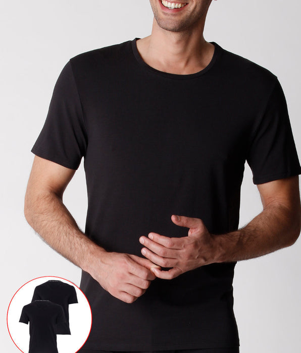 Lovable Men's organic cotton crew neck T-shirt, pack of 2, black