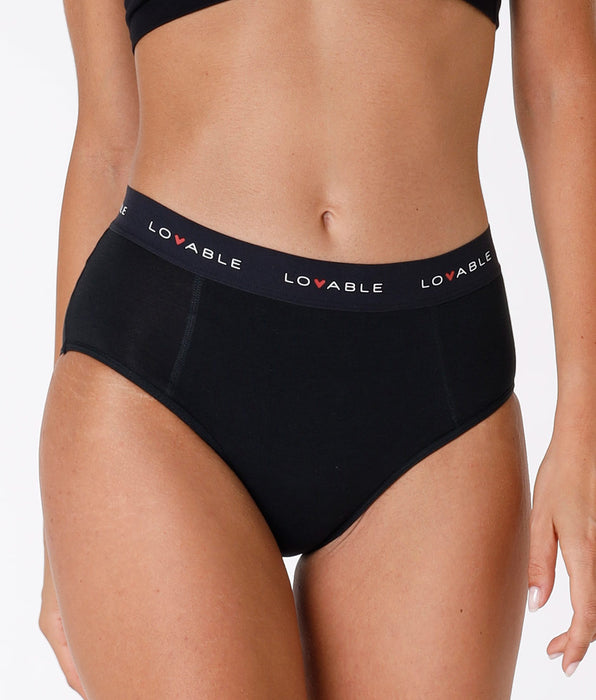 Lovable High-waisted, medium-flow washable cycling briefs in certified organic cotton, black