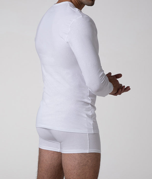 Lovable Cool Sensation Long Sleeve V-Neck Sweater in Stretch Cotton, white