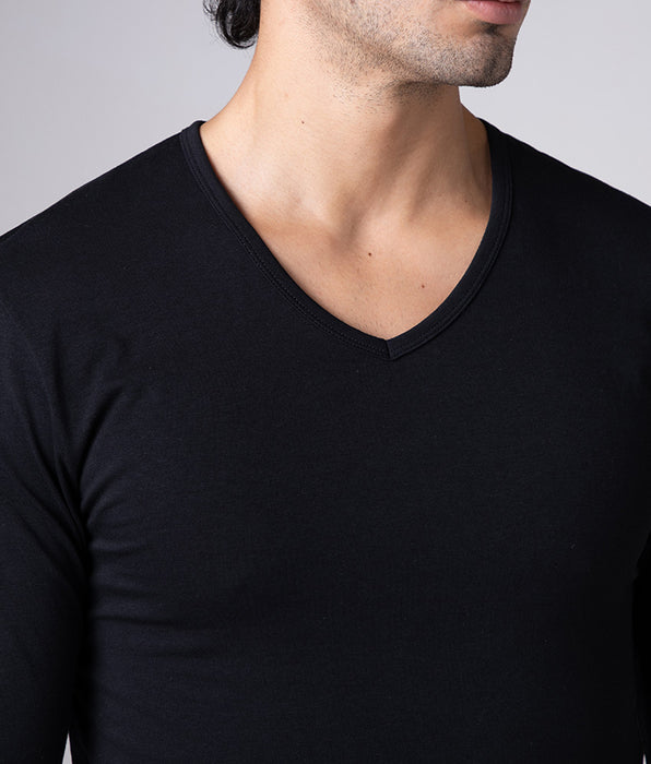 Lovable Cool Sensation Long Sleeve V-Neck Sweater in Stretch Cotton, black