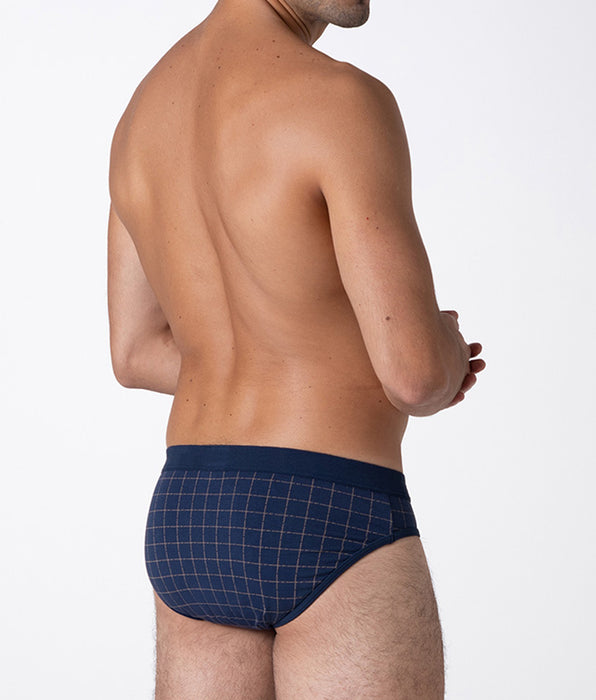 Lovable Casual Stretch Cotton Briefs, cognac blue check