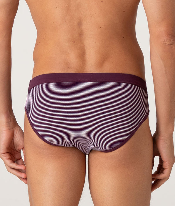 Lovable Casual Stretch Cotton Briefs, Burgundy and Ivory Stripes