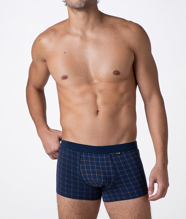Lovable Casual Stretch Cotton Boxer Shorts, cognac blue check