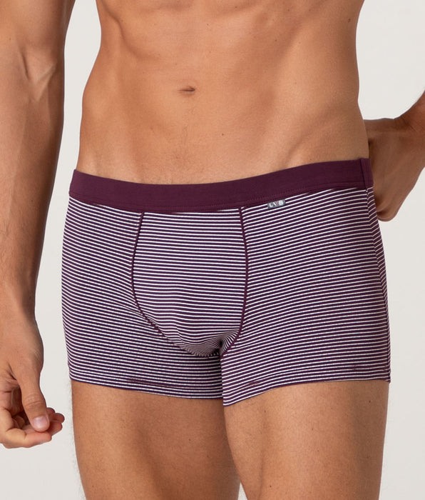 Lovable Casual Stretch Cotton Boxer, Burgundy and Ivory Stripes
