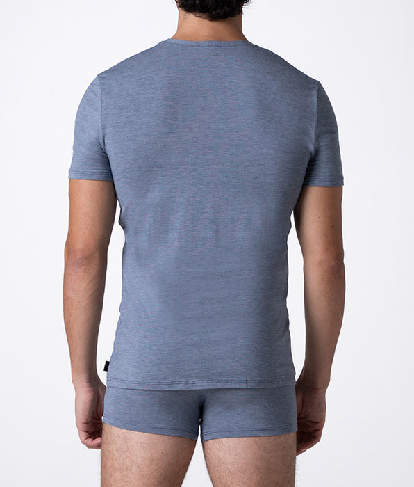 Lovable Micromodal Fil a Fil V-neck T-shirt, light blue jacquard