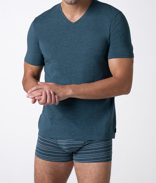 Lovable Rephined Cotton Modal V-Neck T-Shirt, green melange