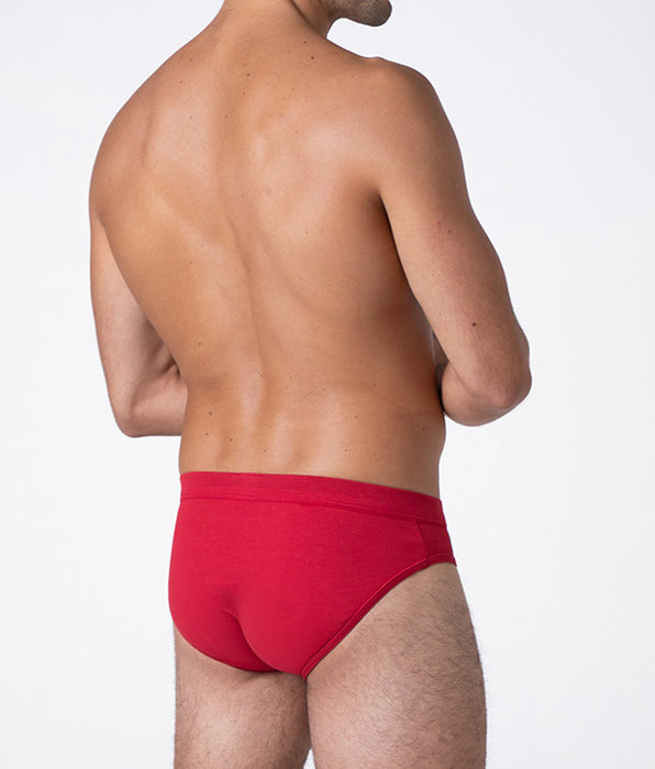 Lovable Solid Red Xmas briefs, red check trim