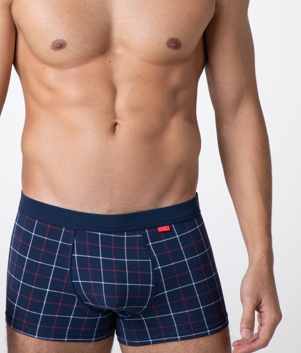 Lovable Printed Stretch Cotton Boxer Shorts, blue check