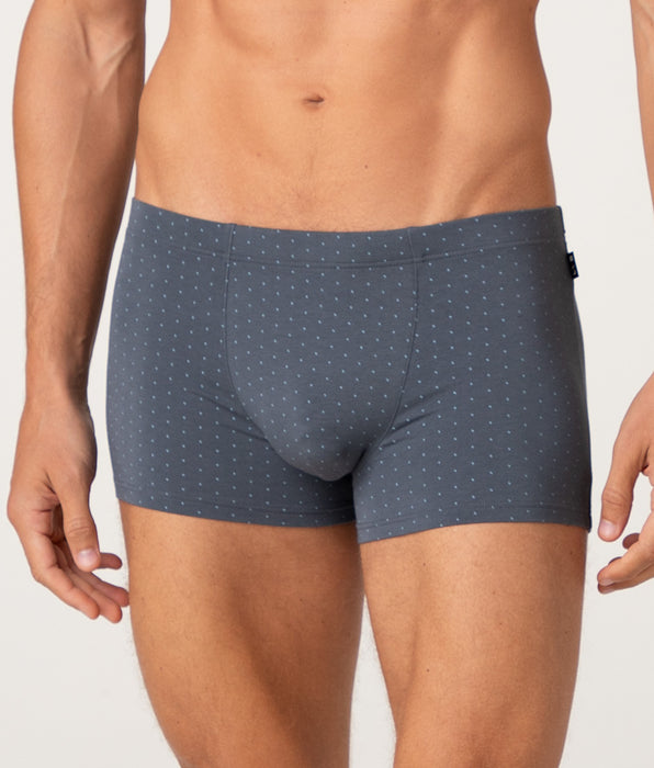 Lovable Printed Cotton Modal Boxer Shorts, Anthracite with Light Blue Polka Dots