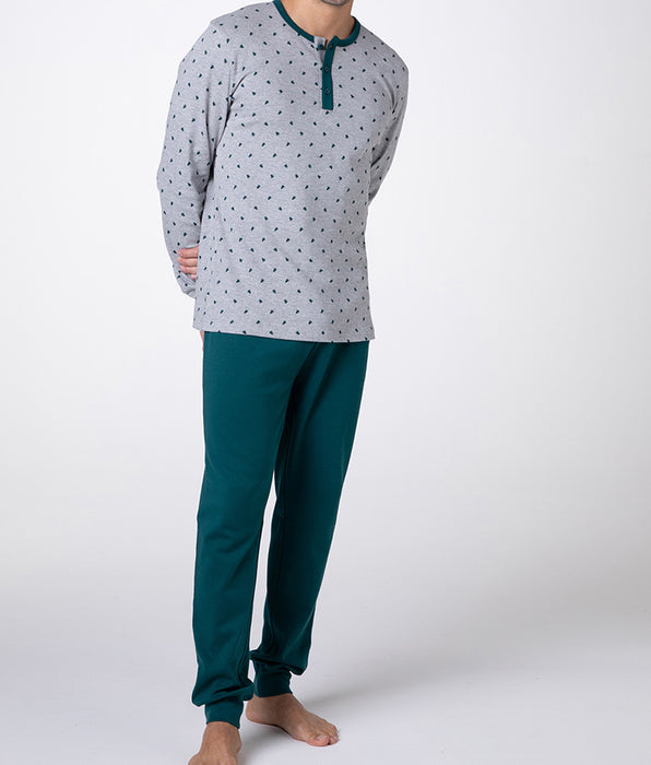 Lovable Serafino Interlock Long Sleeve Pajamas, gray tree print