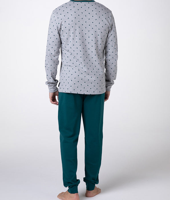 Lovable Serafino Interlock Long Sleeve Pajamas, gray tree print