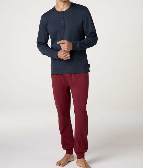 Lovable Serafino Interlock Long Pyjamas, midnight blue