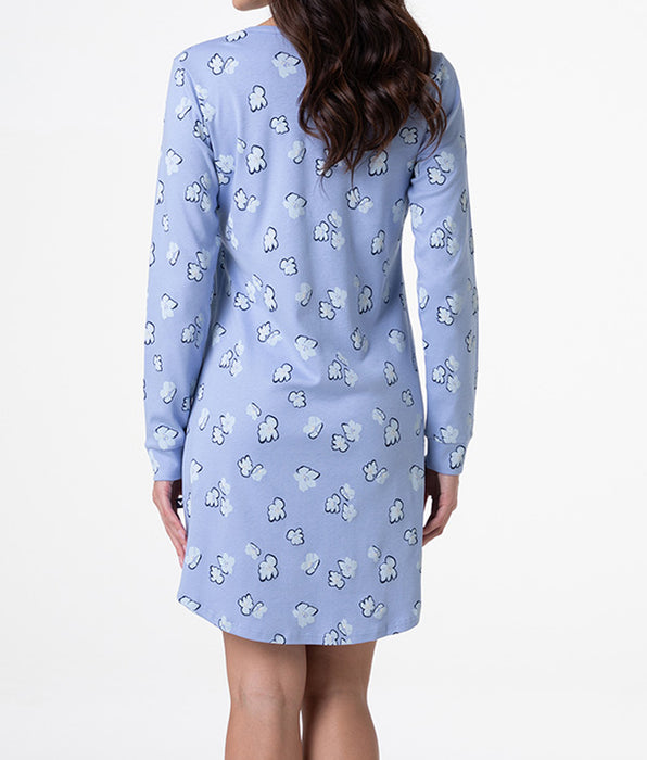 Lovable Serafino Long Sleeve Interlock Nightgown, powder blue print