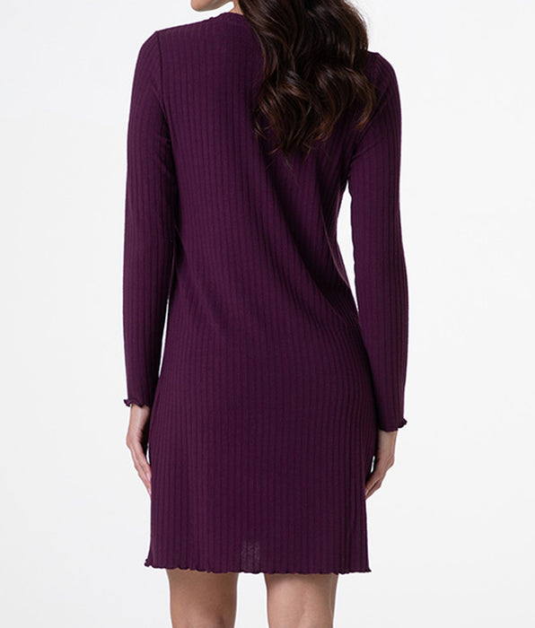 Lovable Serafino Long Sleeve Ribbed Nightgown, burgundy