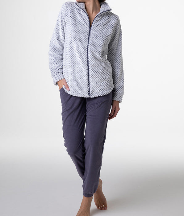 Lovable Homewear Open in Jacquard Fleece and Microfleece, Gray