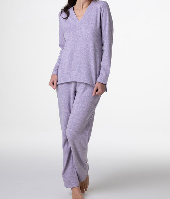 Lovable Long V-neck pajamas in brushed interlock, orchid pink