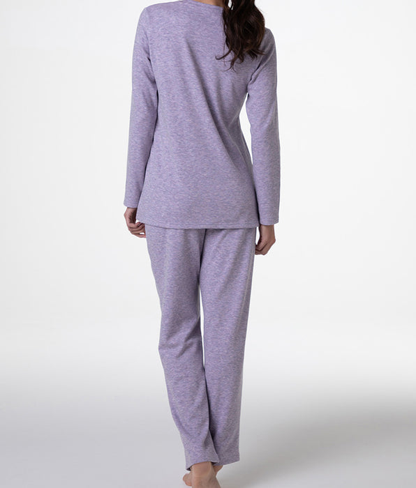 Lovable Long V-neck pajamas in brushed interlock, orchid pink