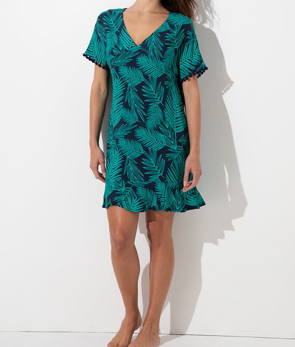 Lovable V-neck beach kaftan in viscose voile, tropical forest print