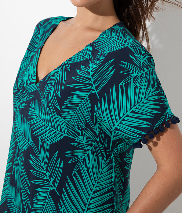 Lovable V-neck beach kaftan in viscose voile, tropical forest print
