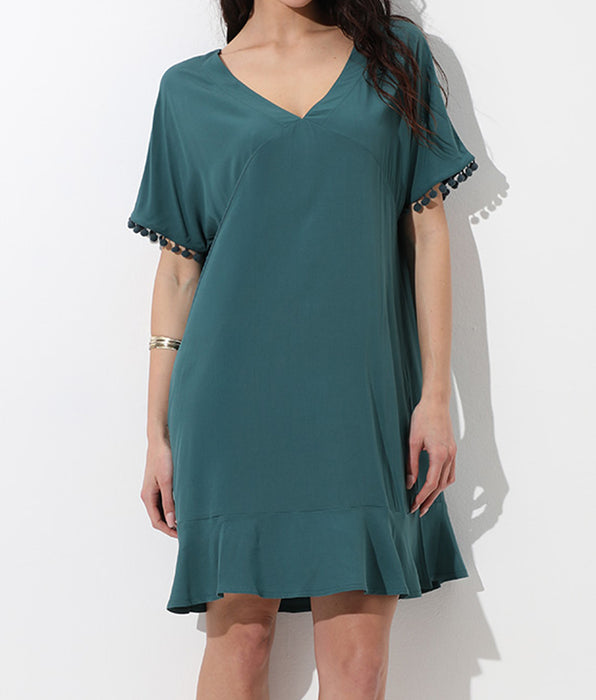 Lovable V-neck beach kaftan in viscose voile, Mediterranean green