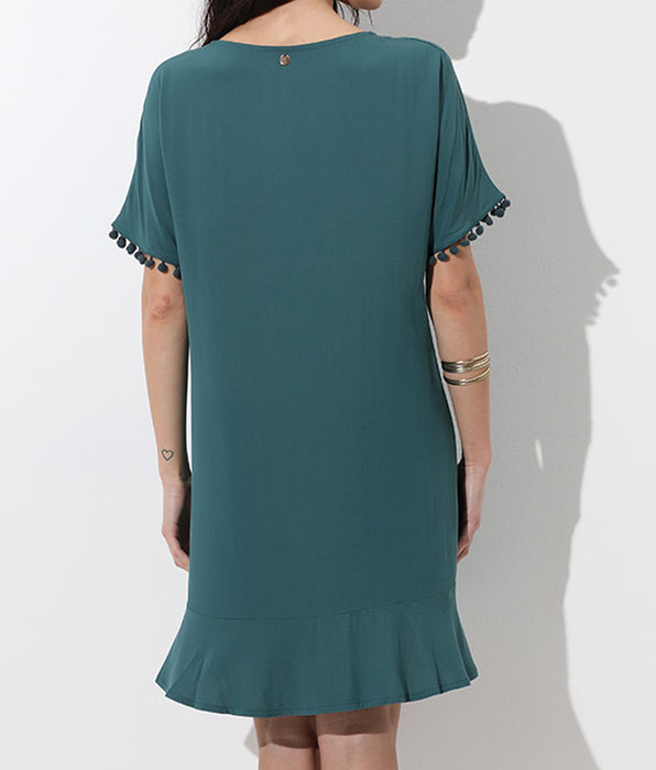Lovable V-neck beach kaftan in viscose voile, Mediterranean green