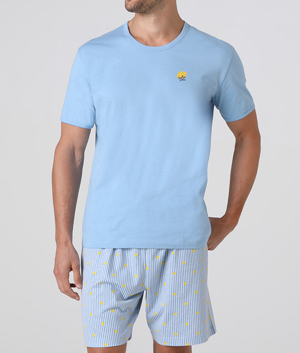 Lovable Short-sleeved crew neck jersey pajamas, light blue