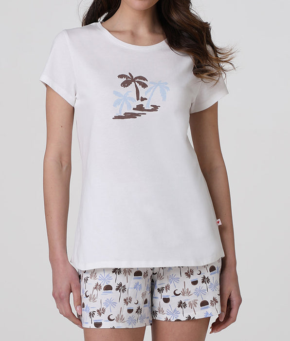 Lovable Short-sleeved jersey pajama top, printed in milk white