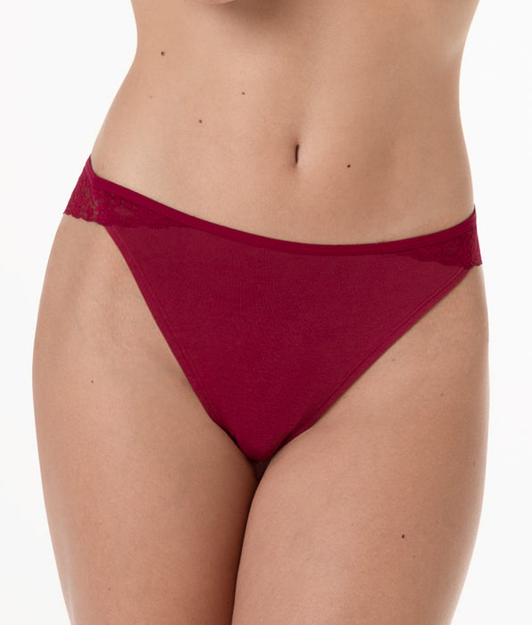 Lovable Table Panties Brazilian briefs in cotton and lace, dark red