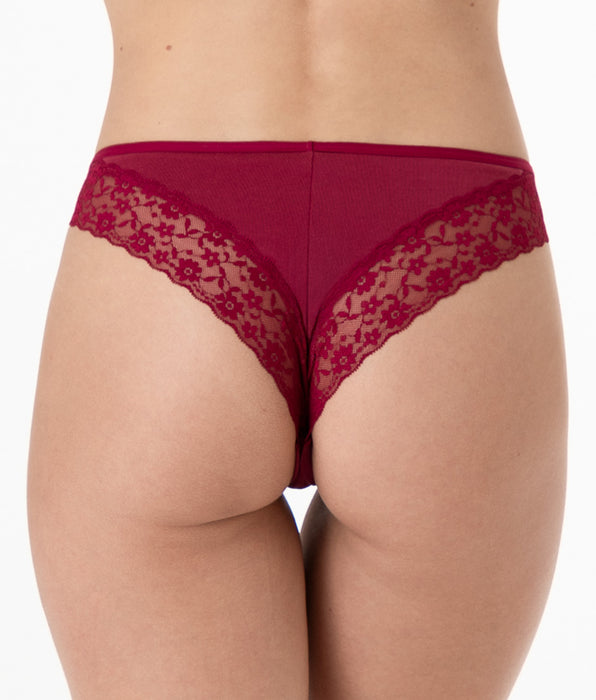 Lovable Table Panties Brazilian briefs in cotton and lace, dark red