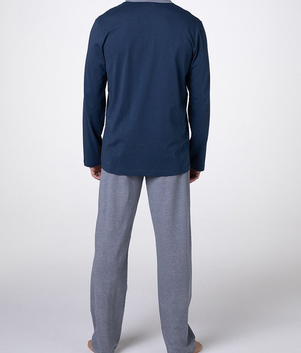 Lovable Long Open Jersey Pajamas, Navy Blue
