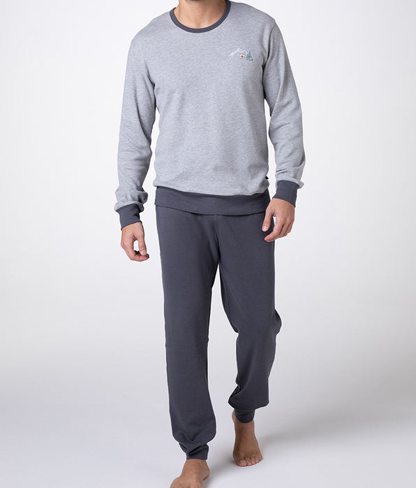 Lovable Long Interlock Crew Neck Pajamas, heather gray