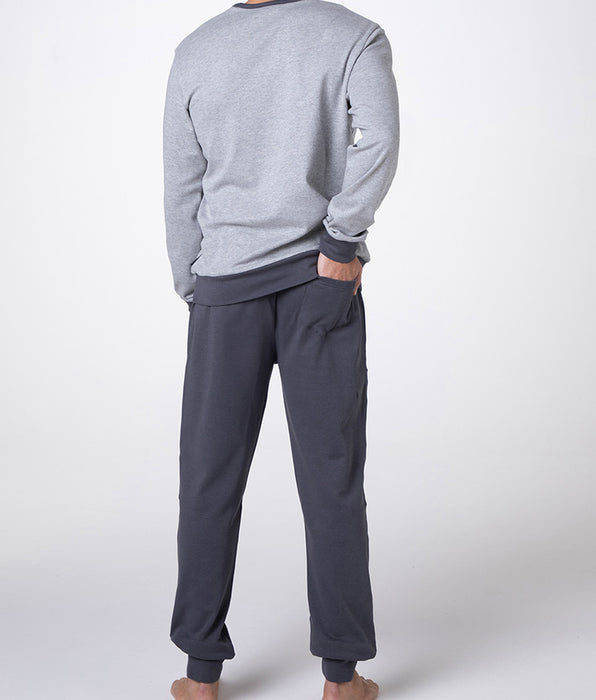 Lovable Long Interlock Crew Neck Pajamas, heather gray