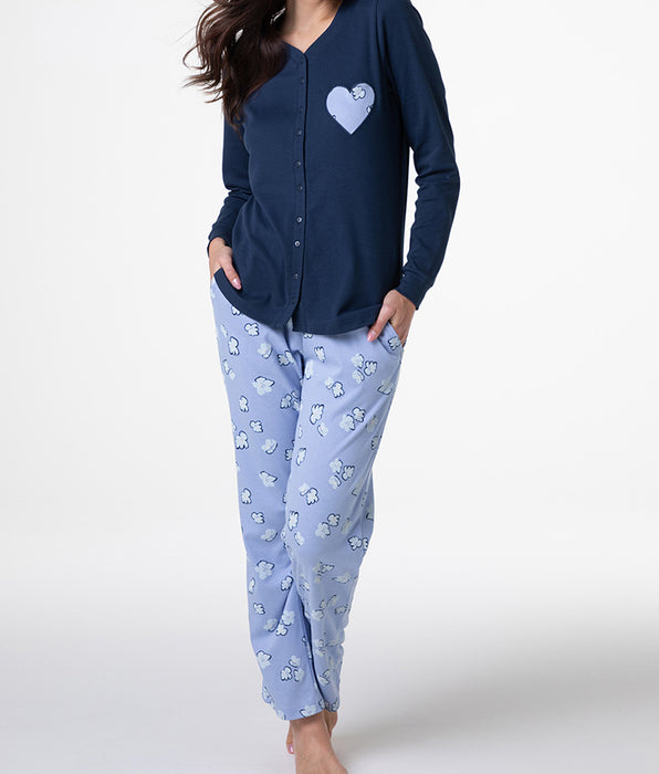 Lovable Long Open Interlock Pajamas, midnight blue