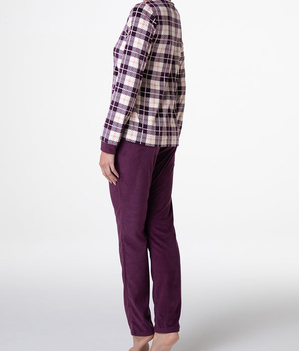 Lovable Long Micropile Pajamas, burgundy tartan