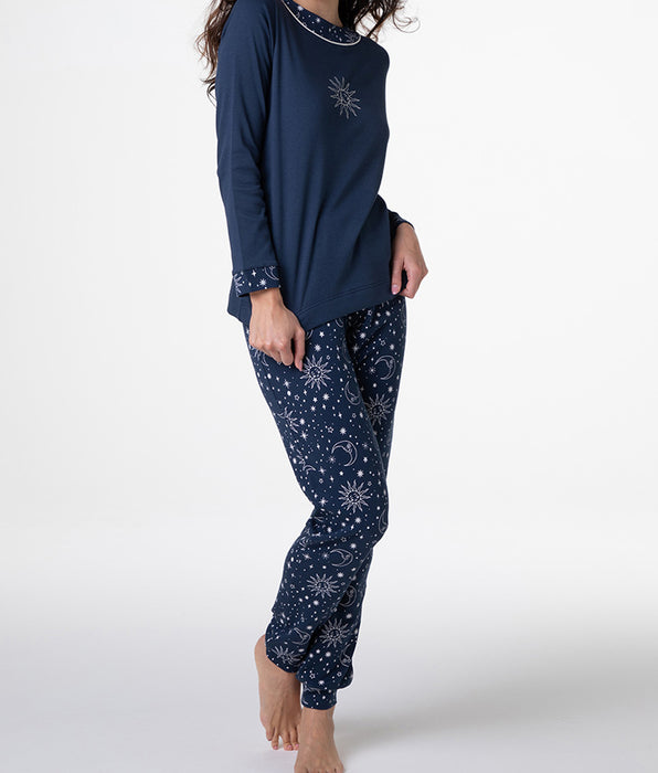 Lovable Long Interlock Pajamas, Navy Blue