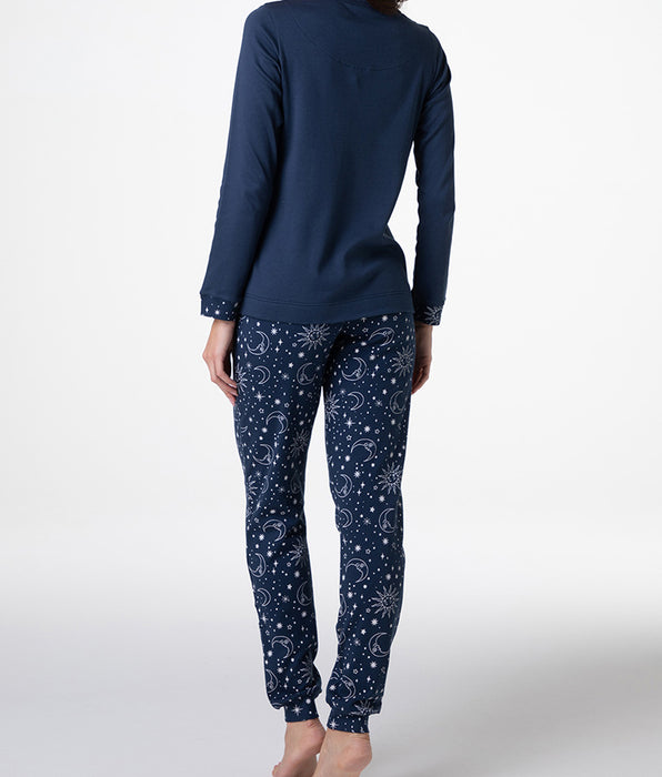 Lovable Long Interlock Pajamas, Navy Blue